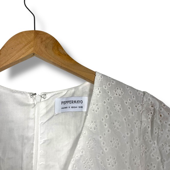 Peppermayo Sweetness Mini Dress - White Size 4 Cotton Eyelet Romantic Corset NWT - Picture 7 of 13